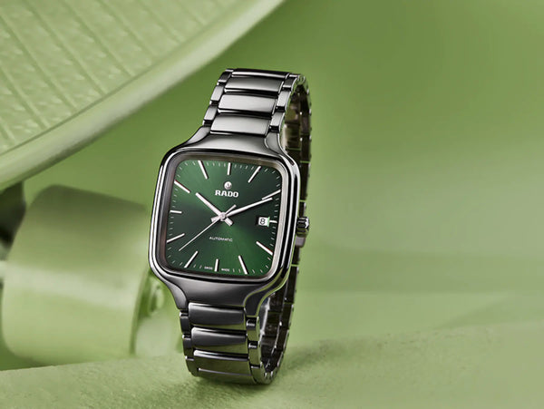 RADO 雷達錶真我系列方形高科技陶瓷綠面自動機械腕錶 R27077312