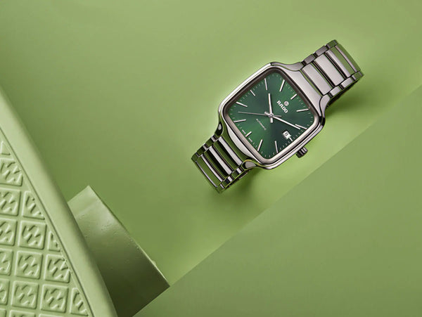 RADO 雷達錶 TRUE Squre 真我系列方形高科技陶瓷綠面自動機械腕錶 R27077312
